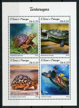 Sao Tome & Principe Turtles Stamps 2018 Mnh Wood Green Sea Turtle 4v Small M/s
