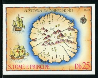 St.  Thomas & Prince Scott 540 Mnh S/s Map Of St.  Thomas And Prince Cv$10,