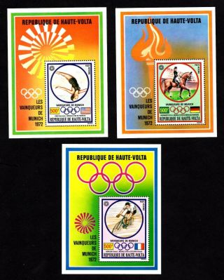 Haute Volta Olympics 1972 3 Blocks Of Stamps Mi Bl.  6 - 8 Mnh Cv=30€