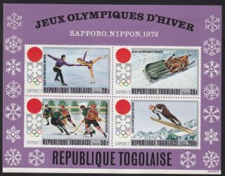 Togo C165a Mnh S/s Cv$7.  00 1972 Sapporo Winter Games/bobsled/hockey/skii