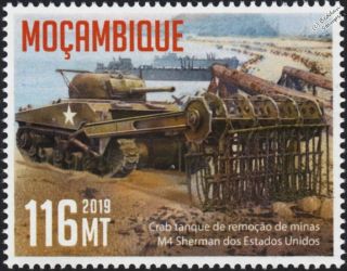 Wwii D - Day Landings: Us Army M4 Sherman & Crab Mine Flail Tank Stamp (2019)