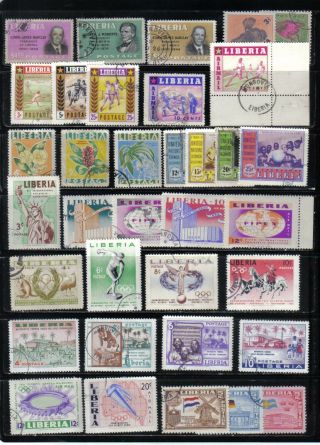 60 Older Liberia Postage And Air Mail Stamps 1948 - 1972
