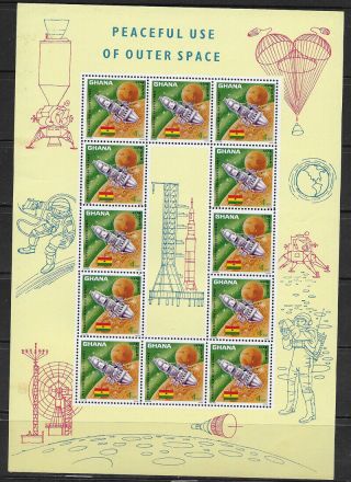 Ghana,  1968,  Peaceful Use Of Outer Space,  Sheet Of 12 Stamps Perf,  Mnh