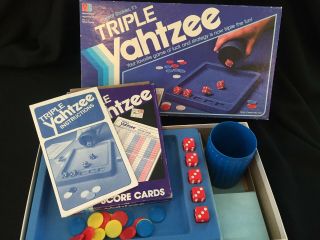 Vintage 1982 Triple Yahtzee Dice Game Family Night Instruction Extra Score Cards