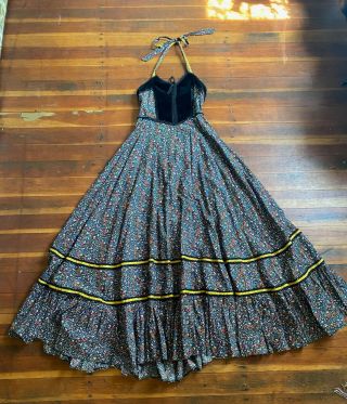 Gunne Sax Vintage Jessica Dress Black Velveteen Maxi Halter Calico Rare