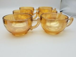 Vintage Jeanette Glass Marigold Iridescent teacups And Saucers,  Set Of 6 3