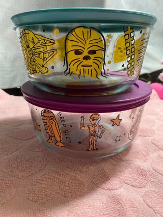 2 Piece Set Pyrex Star Wars 4 Cup Limited Edition Food Storage Bowls Chewbacca