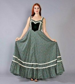Vintage 70s Gunne Sax Boho Velvet Floral Cabbage Rose Lace Up Peasant Dress 11