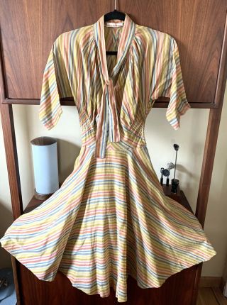 Vtg 1950s Claire Mccardell Rainbow Day Dress Rare Couture