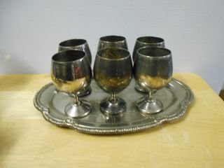 Supernatural Tv Series Prop - Set Of 6 Silverplate Cordial Goblets W/tray