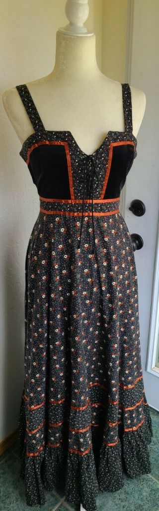 Vintage Gunne Sax Sundress Maxi Dress,  Size 13 With Velveteen