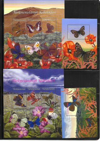Turkmenistan Sc 91 - 94 Nh 2minisheets,  2s/s Of 2002 - Butterflies