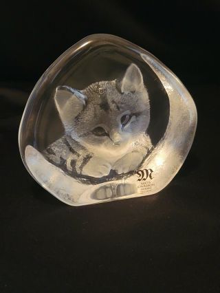 Cat Crystal Sculpture 33729 Mats Jonasson Maleras Sweden Art Crystal