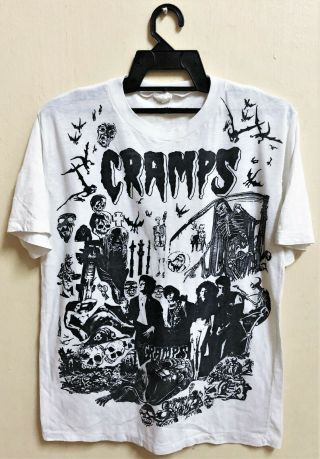 Vintage 80s The Cramps Punk Rock Psychobilly Tour Concert T - Shirt Overprint