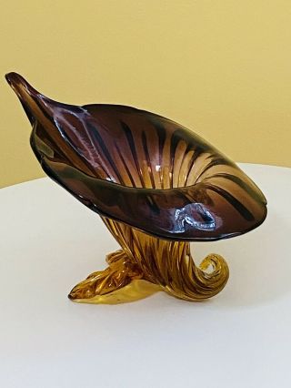 Vintage Murano Jack - In - The Pulpit - Cornucopia - Amber Large Vase 8”
