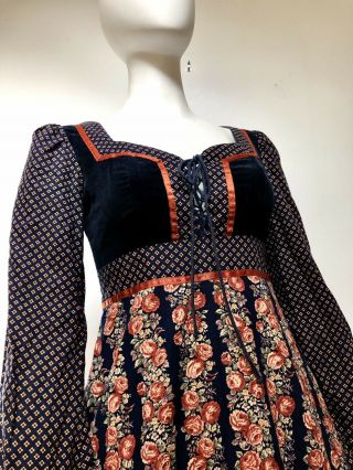 Vintage 1970s Gunne Sax Rose Print Midi Dress - Sz 9 - -
