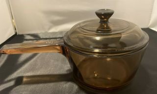 Corning Visions 1 L Amber Glass Saucepan Pot W/ Spout & Pyrex Lid Cookware