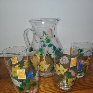Set of 4 Royal Danube Hand Painted Colorful Flower Glasses 5 