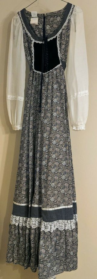 Vtg 70s Gunne Sax By Jessica San Fran Maxi Prairie Dress Navy Floral Calico 5