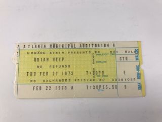 Uriah Heep - 1 X Concert Ticket Stub - 2 - 22 - 73 - Atlanta,  Ga