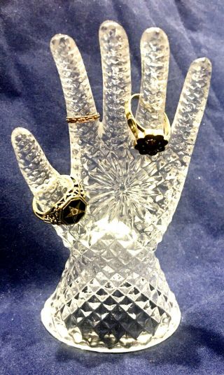 Vintage Hand Shaped Glass Figurine Ring Holder Diamond Pattern