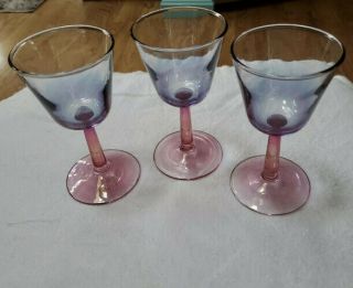 3 Vintage Pink Stemmed Wine Glasses - 5 1/2 " Tall Each -