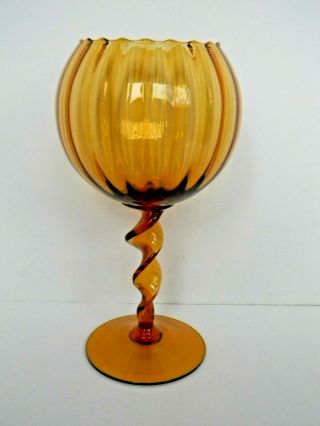 Empoli Amber Italian Art Glass Hand Blown Twisted Pedestal Mcm Vintage 11 1/2 "