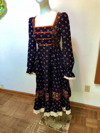 Vintage 1970s Gunne Sax Midi Dress,  Pockets,  Side Ties - - Sz 11