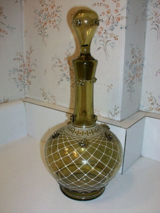 Vintage Art Deco Bohemian Cordial Amber Glass Liquor Genie Bottle Decanter Bar