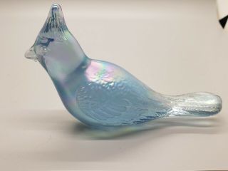 Vintage Fenton Blue Iridescent Carnival Glass Cardinal Bird Figurine 2