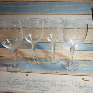 4 Vintage Princess House Heritage Goblets Wine Glasses Etched Crystal 6 "