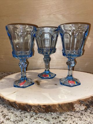 Set Of 4 Vintage Fostoria Light Blue Glass 6” Wine Goblets Virginia