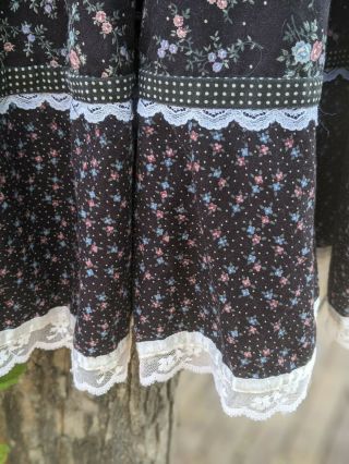 Vintage 1970s Black Calico Floral Midi Dress Gunne Sax Prairie Dress Sz 9 2