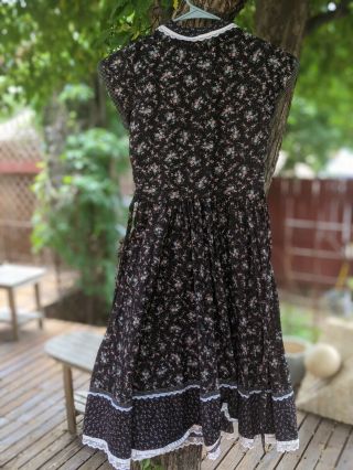 Vintage 1970s Black Calico Floral Midi Dress Gunne Sax Prairie Dress Sz 9 6