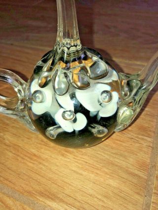 Joe St Claire Flowers Paper Weight Ring Holder Tea Pot Clear & WHITE color glass 2