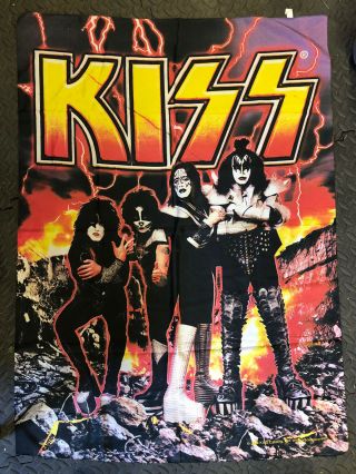 Large Kiss Band Textile Poster Wall Hanging Vintage Official Made In Italy