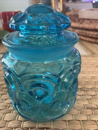 Le Smith Blue Moon And Stars Glass Canister With Lid 5” Canister Apothecary Jar