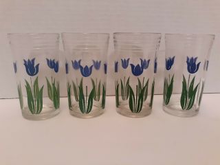 Vintage Swanky Swig Bright Blue Tulip Juice Glasses Banded Rims Kraft 4 Pc.  Set