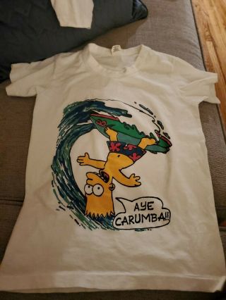 Vintage Bart Simpson Aye Carumba T Shirt Kids Size Large