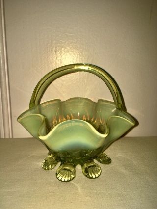 Antique Victorian Glass Basket Opalescent Citrine Pearline (davidson?)