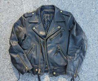 Vintage 1960’s Black Leather Motorcycle Biker Jacket L Chp Police Cal?