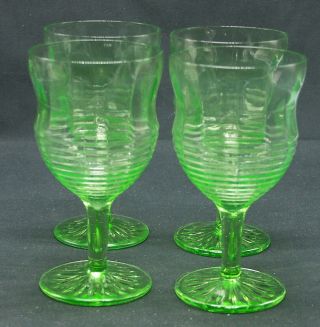 Anchor Hocking Green Glass Water Wine Goblets Circle Pattern Set Of 4 1930s