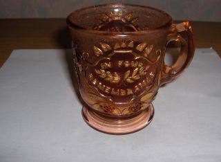 Antique 1880 Bryce Glass Rose In Snow Cup In Fond Remembrance Gold & Rose On Pea