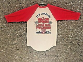 Rolling Stones 1981 Tour Los Angeles Red & White Raglan T - Shirt Prince Get It?