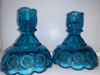 Set Of Moon And Star Blue Le Smith Glass Candlesticks Holders Vintage 4.  5”