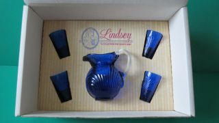 Vtg Lindsey Miniature Water Set Mosser Glass Cobalt Blue (pitcher & 4 Glasess (ld)