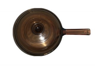 Vintage Corning Vision Ware Amber Glass 2.  5 Liter Sauce Pan Pot Pyrex Lid Lidded