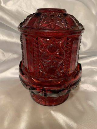 Vintage Indiana Stars Bars Flash Glass Ruby Red Fairy Lamp Candle Holder