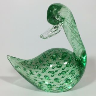 1970s Murano Italian Venetian Art Glass Emerald Green Controlled Bubble Duck