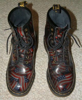 Doc Dr Martens Us Usa American Flag Pattern Design Boots Sz 9 Vintage Leather